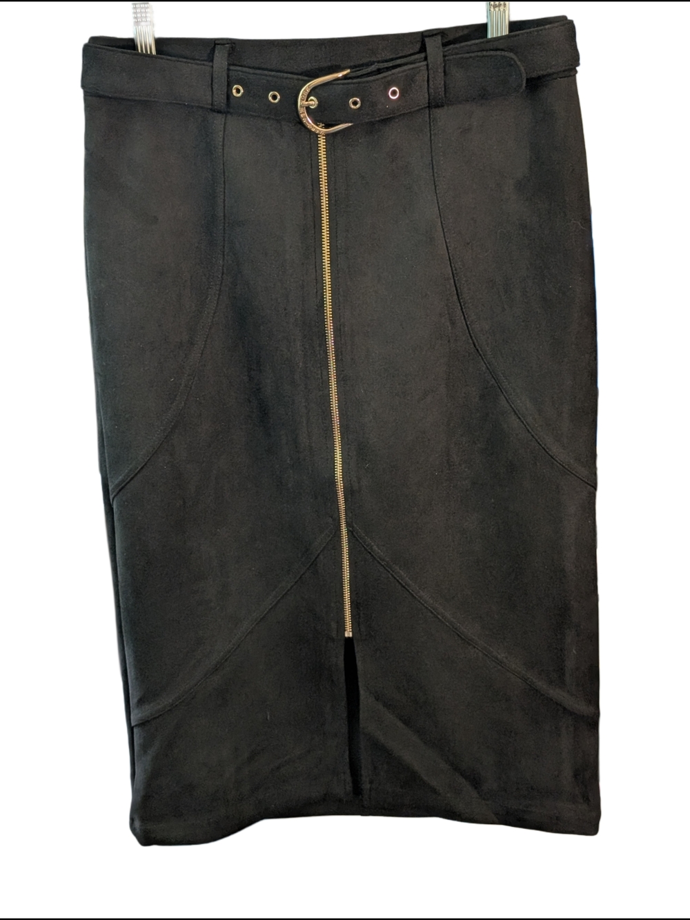 Black Medium Suede-Like Pencil Skirt w/Zipper Front & Belt Andrew Marc New York